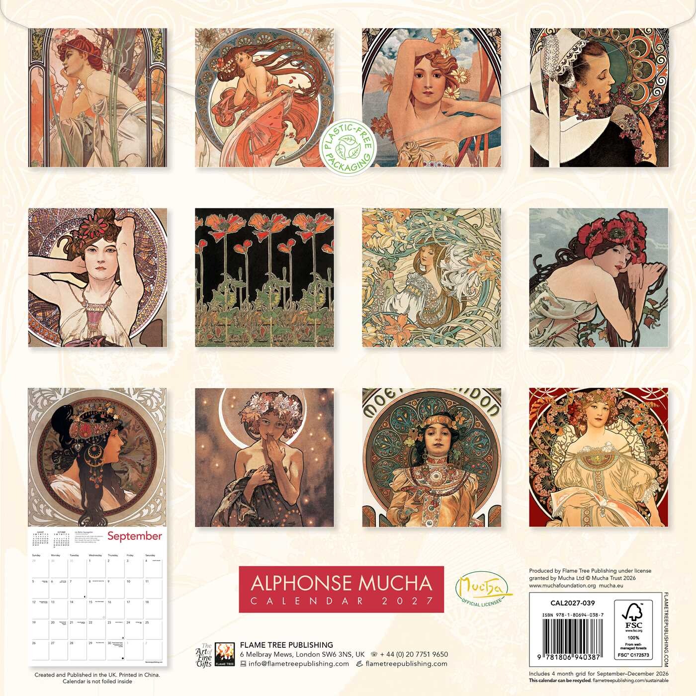 Alphonse Mucha Wall Calendar 2027 (Art Calendar)