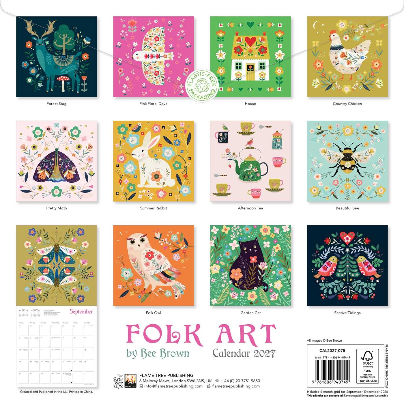 Folk Art by Bee Brown Wall Calendar 2027 (Art Calendar)