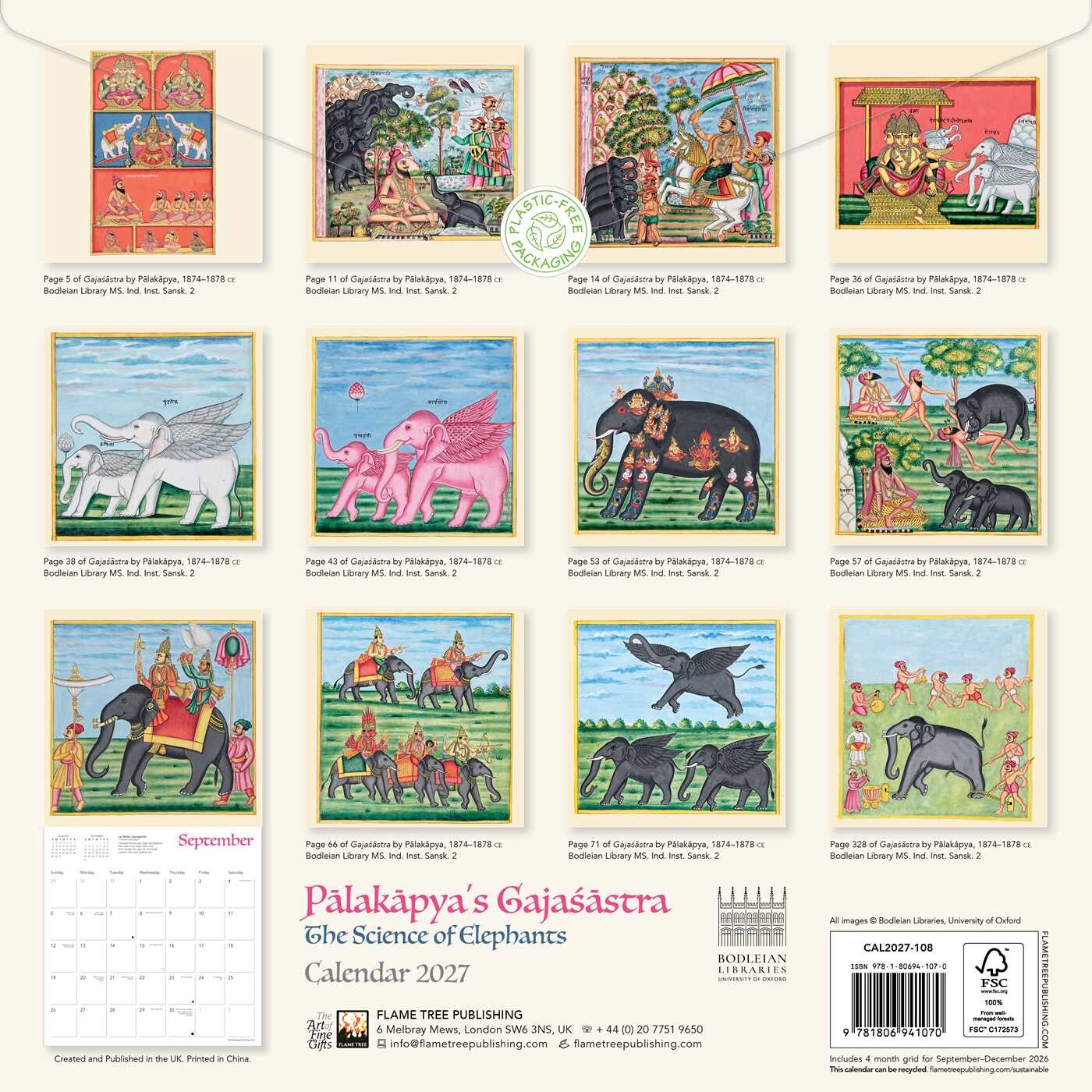 Bodleian Libraries: Pa¯laka¯pya's Gajas´a¯stra (The Science of Elephants) Wall Calendar 2027 (Art Calendar)
