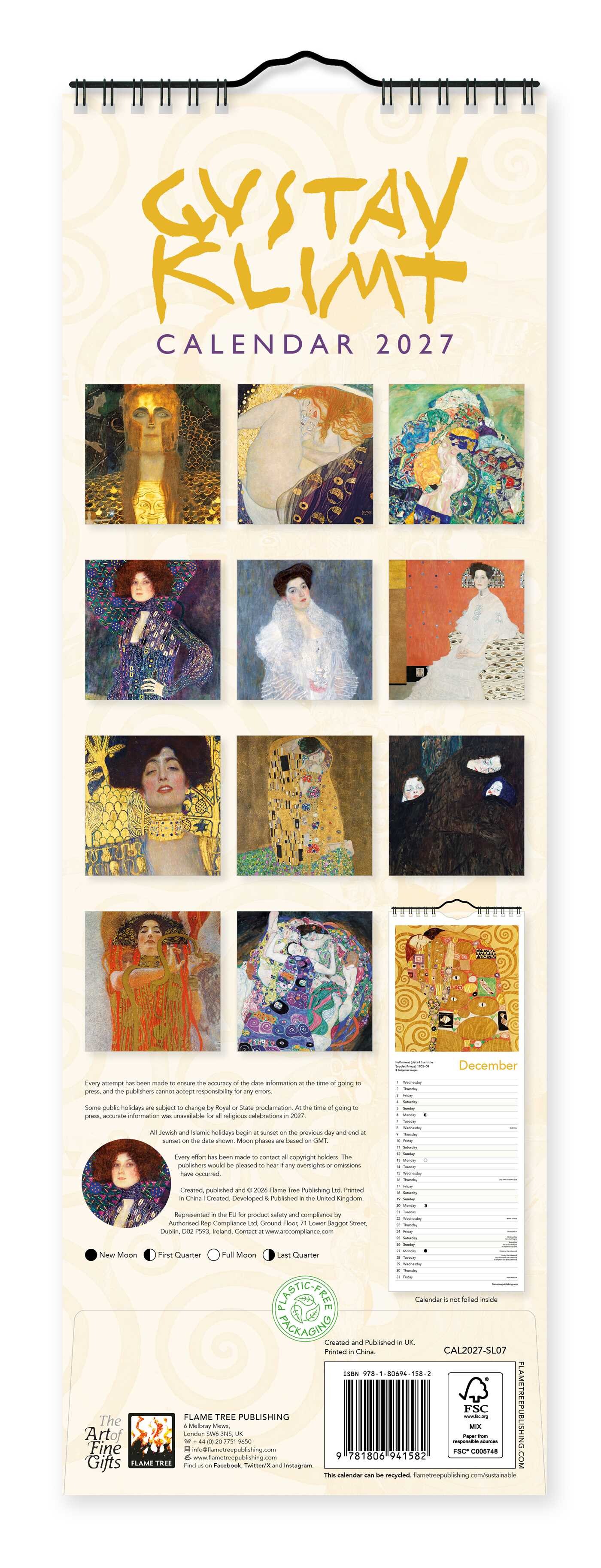 Gustav Klimt Slim Calendar 2027 (Art Calendar)