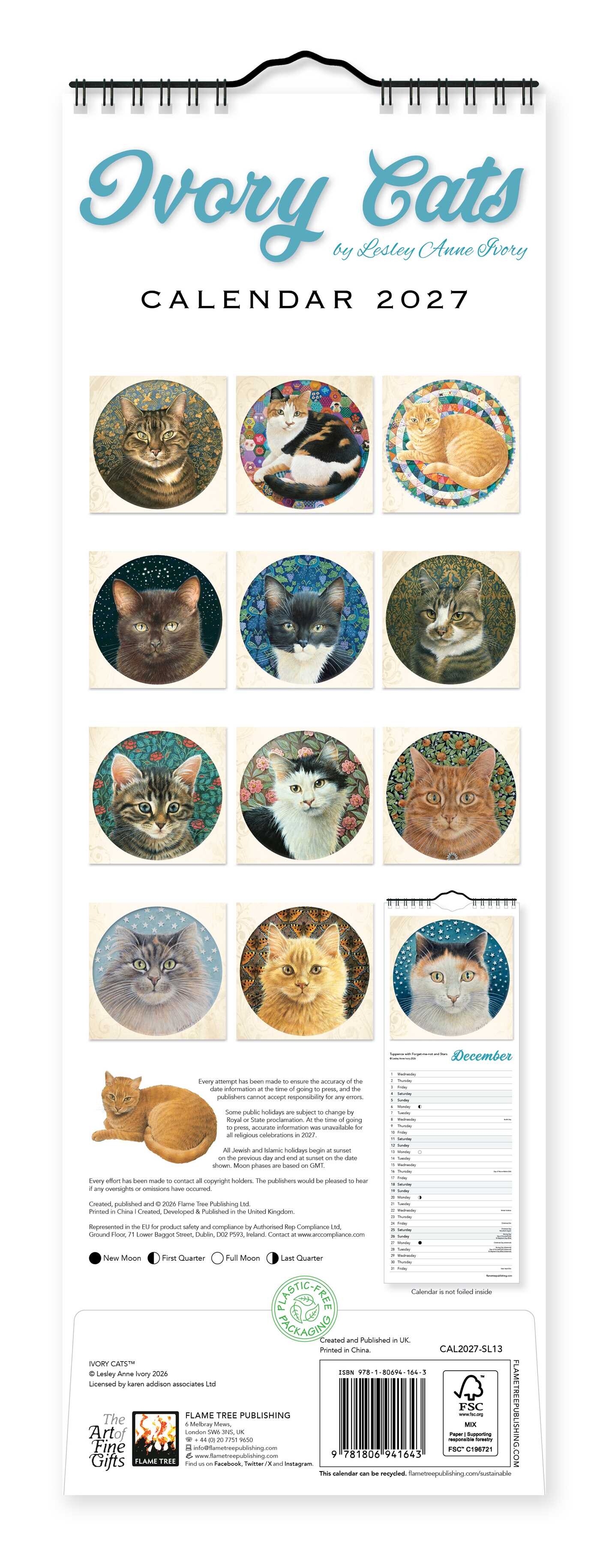 Ivory Cats Slim Calendar 2027 (Art Calendar)