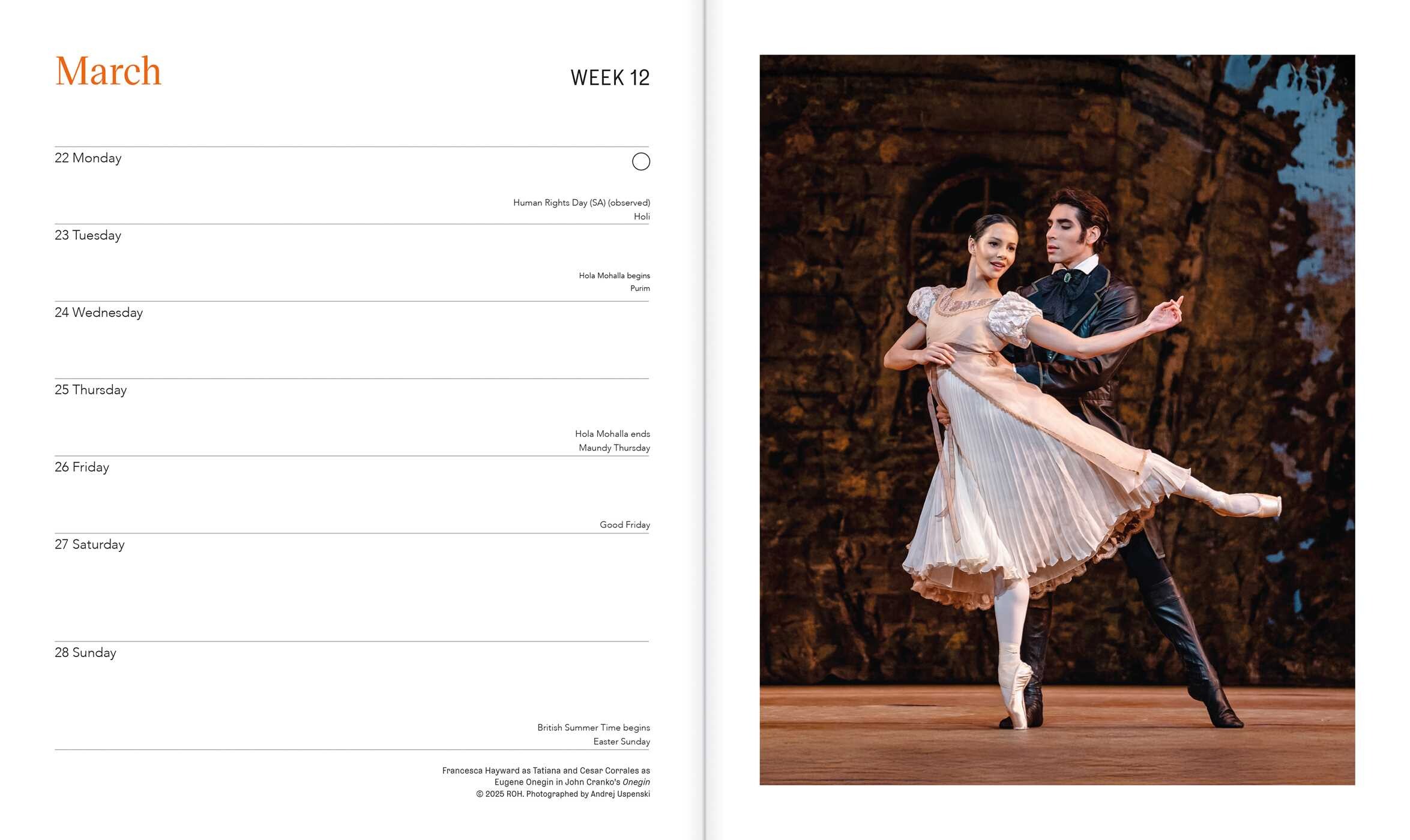 Royal Ballet 2027 Desk Diary Planner – Week to View, Illustrated throughout