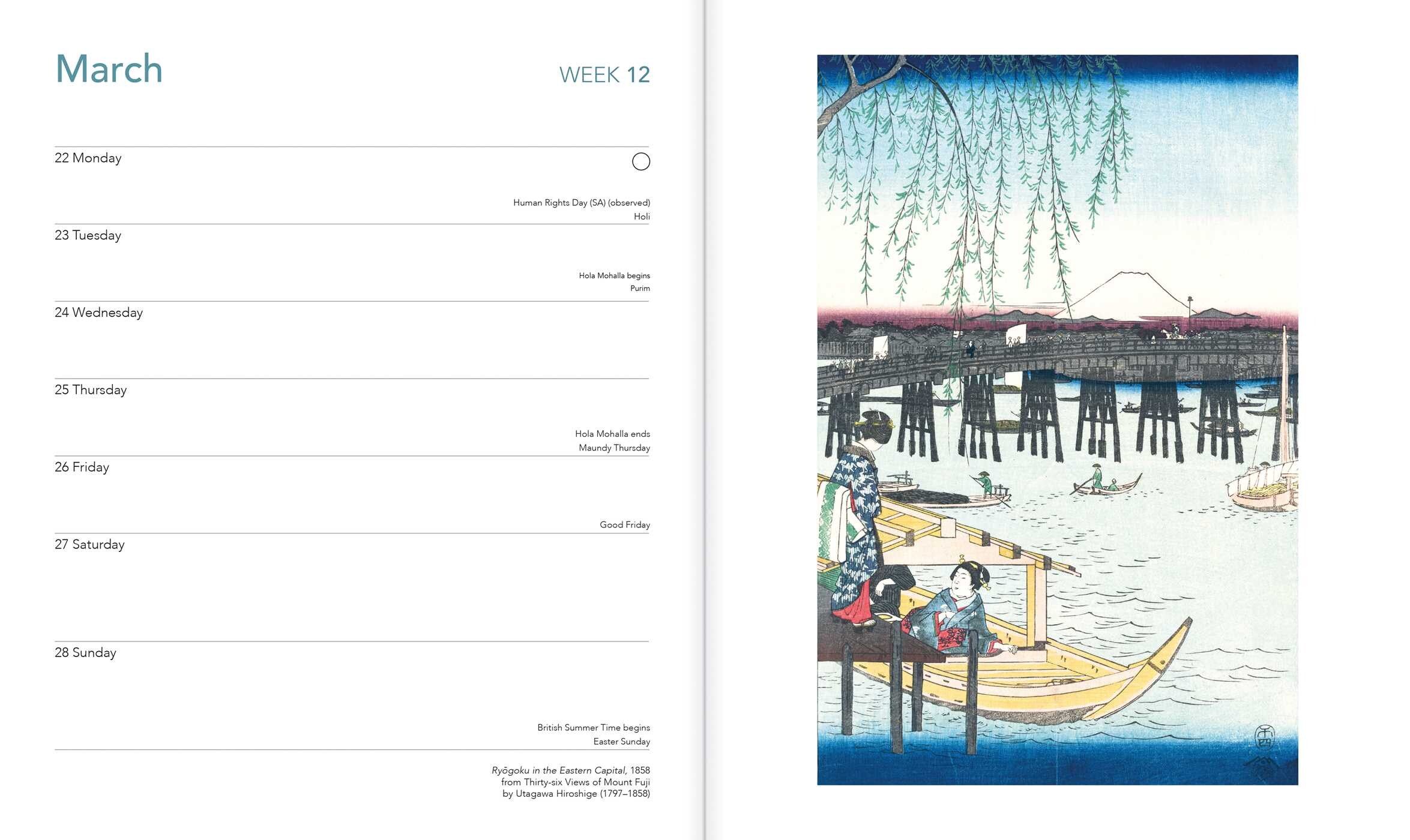 Japanese Woodblocks 2027 Desk Diary Planner - Week to View, Illustrated Throughout