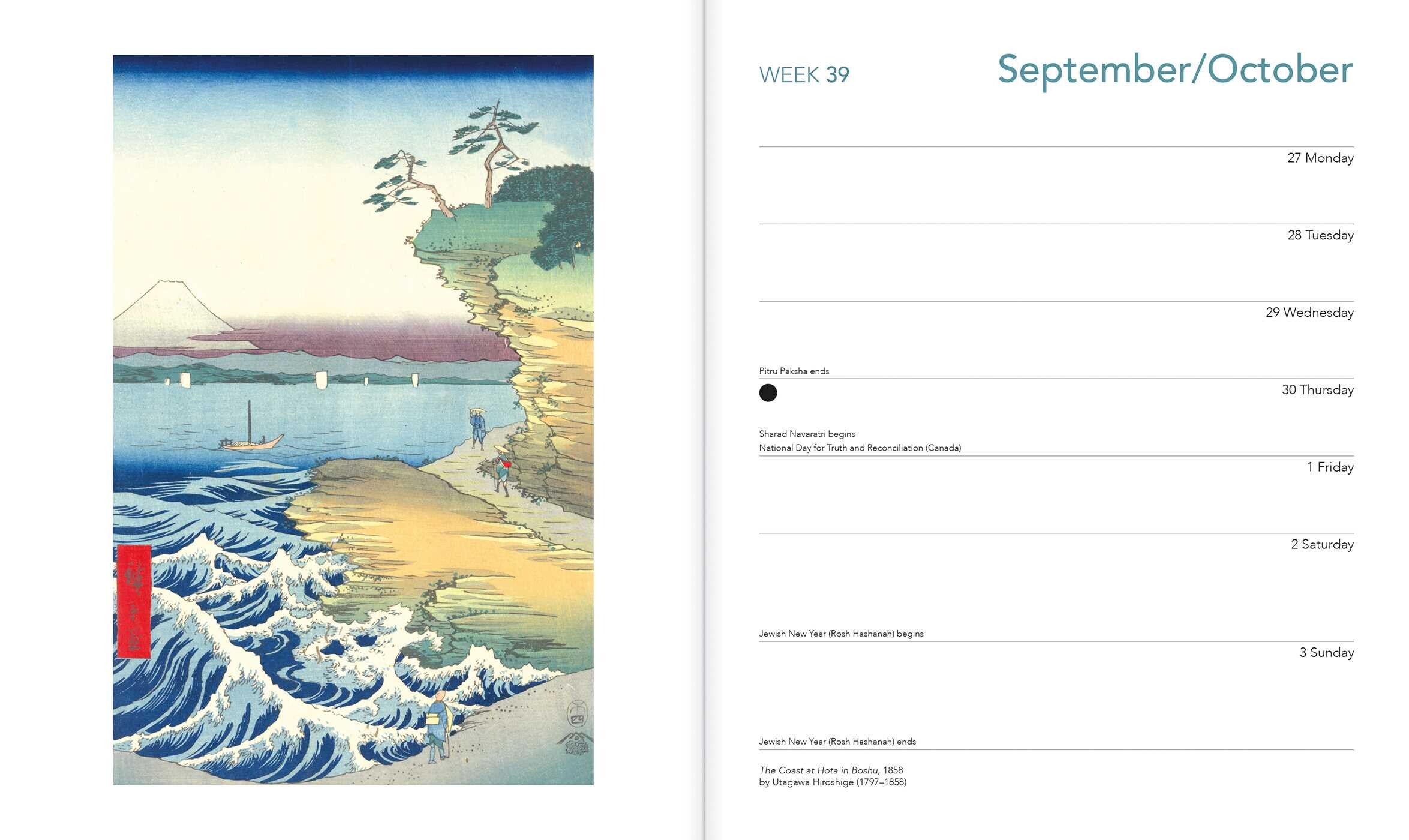 Japanese Woodblocks 2027 Desk Diary Planner - Week to View, Illustrated Throughout