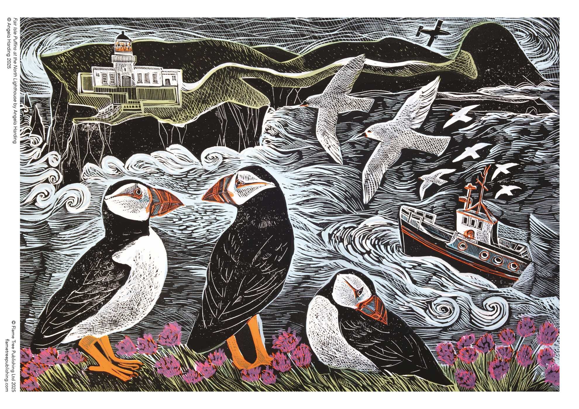 Adult Sustainable Jigsaw Puzzle Angela Harding: Fair Isle Puffins