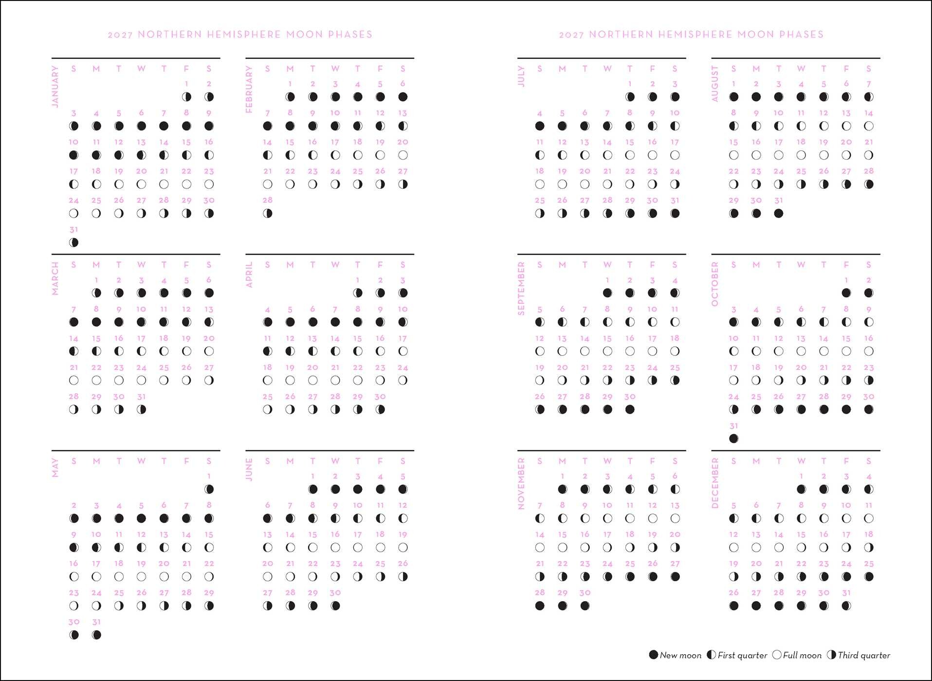 2027 Astrology Planner Calendar - Northern Hemisphere