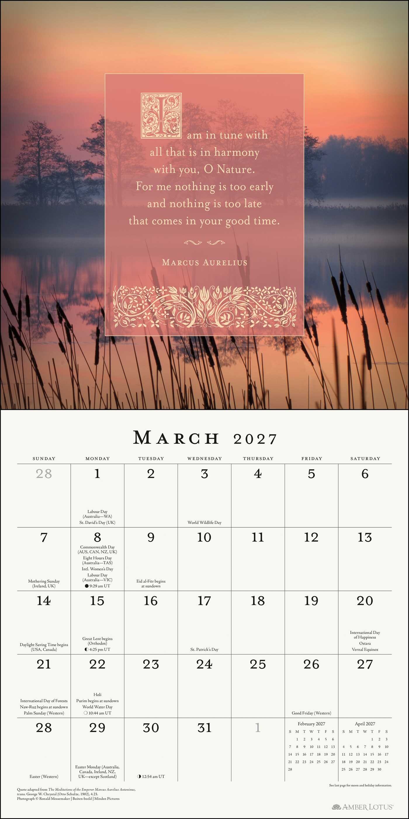 Marcus Aurelius Meditations 2027 Wall Calendar