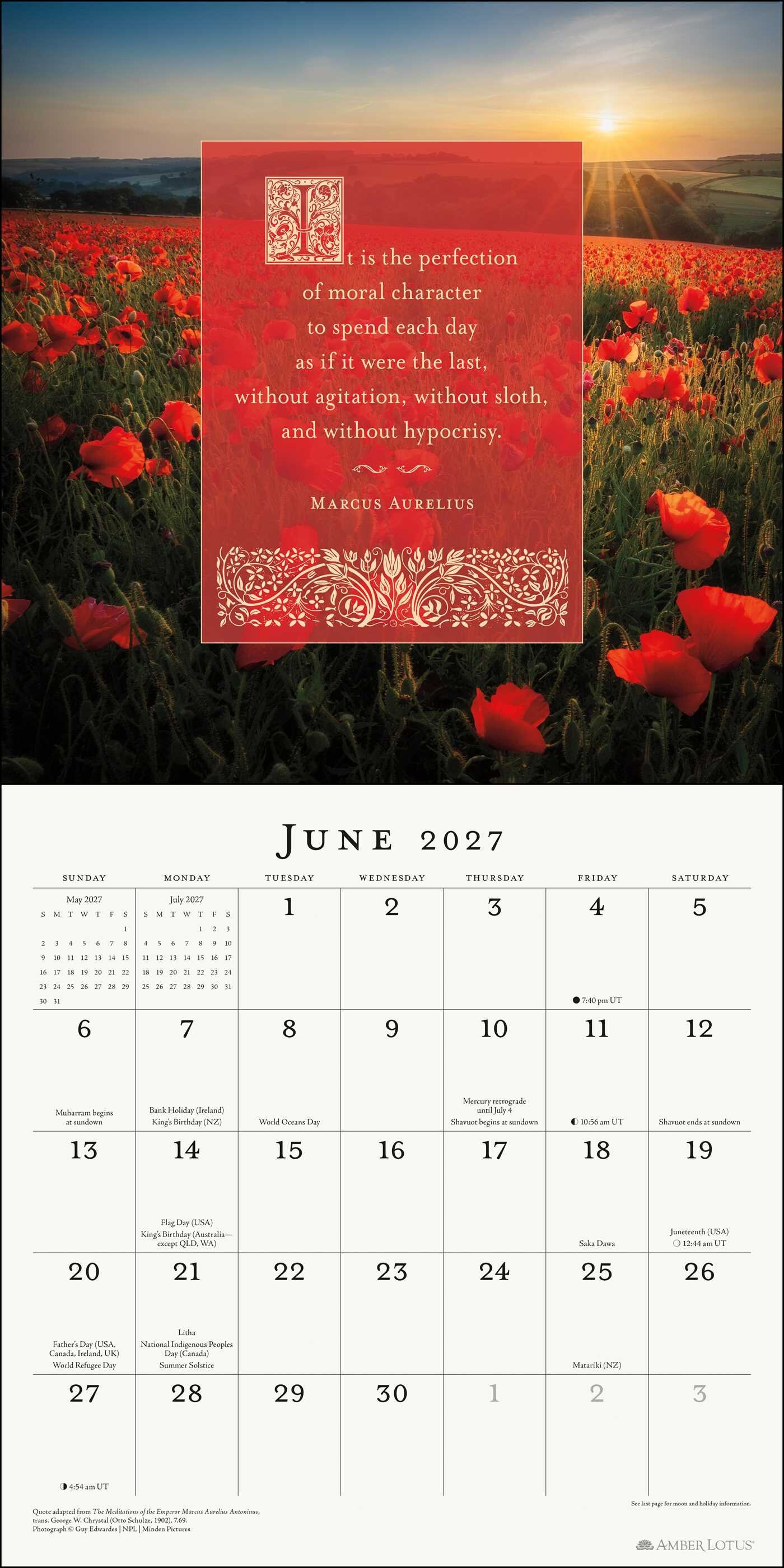 Marcus Aurelius Meditations 2027 Wall Calendar