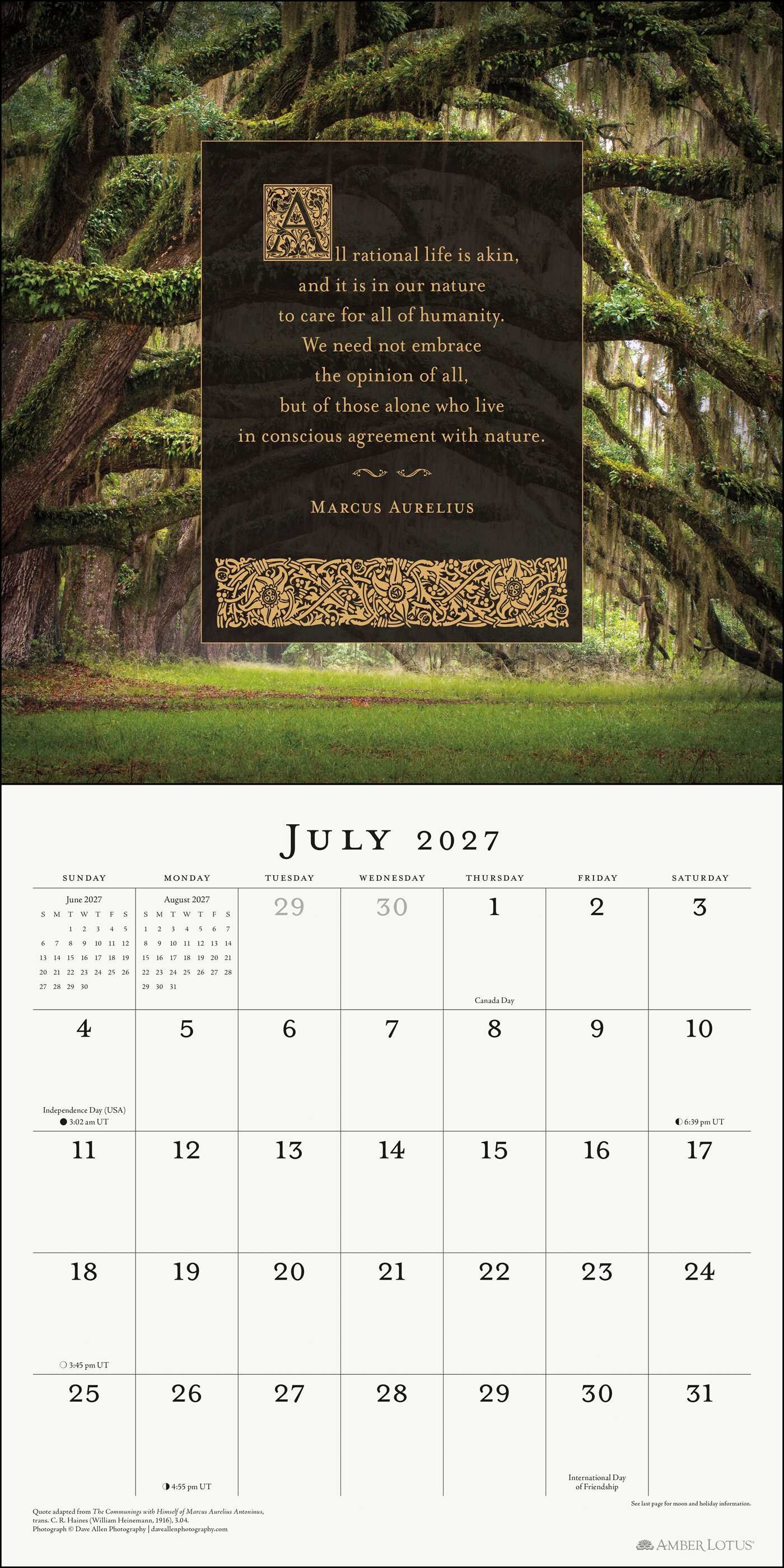 Marcus Aurelius Meditations 2027 Wall Calendar