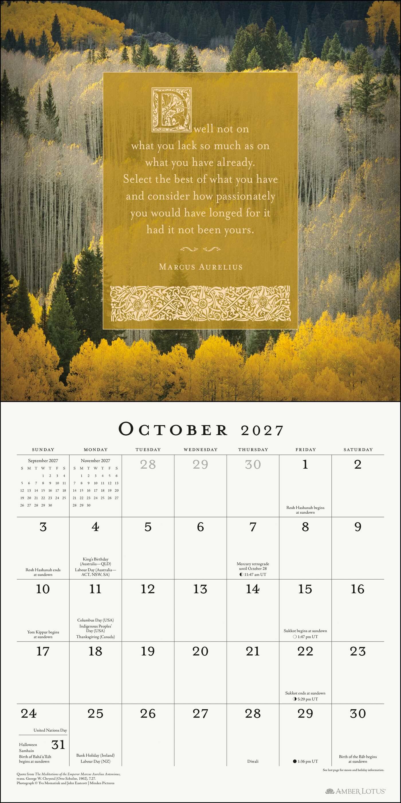 Marcus Aurelius Meditations 2027 Wall Calendar