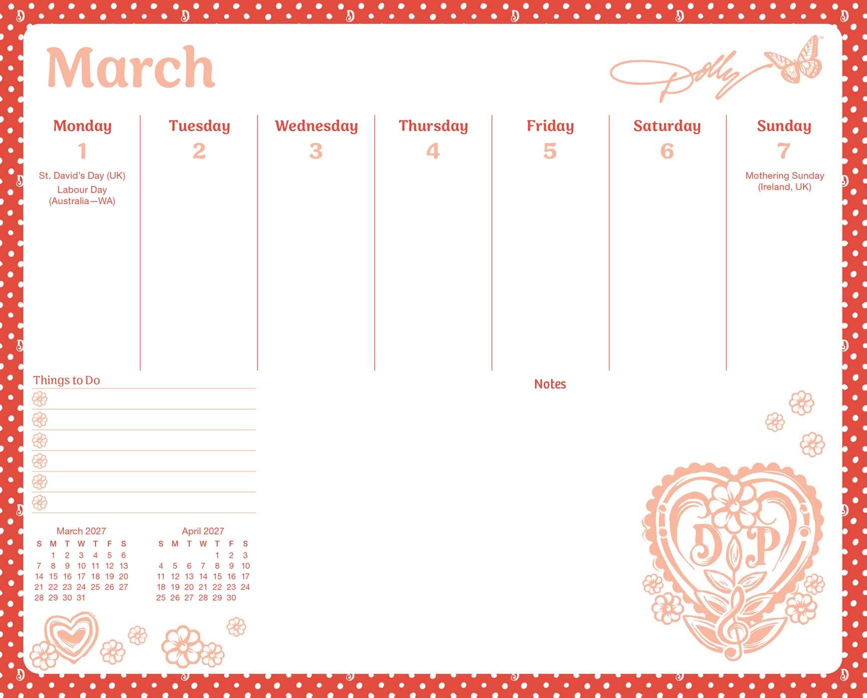 Dolly Parton 2027 Weekly Desk Pad Calendar