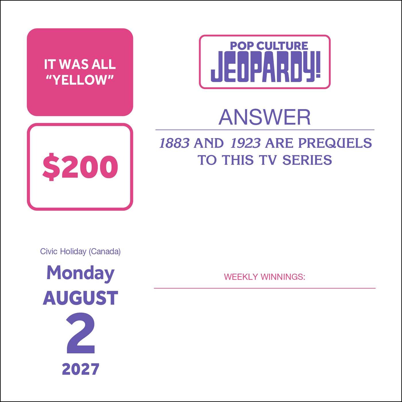 Pop Culture JEOPARDY! 2027 Day-to-Day Calendar