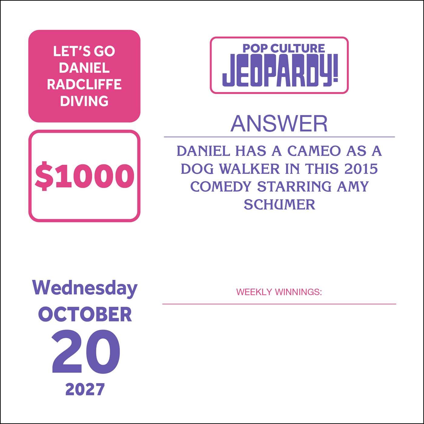Pop Culture JEOPARDY! 2027 Day-to-Day Calendar