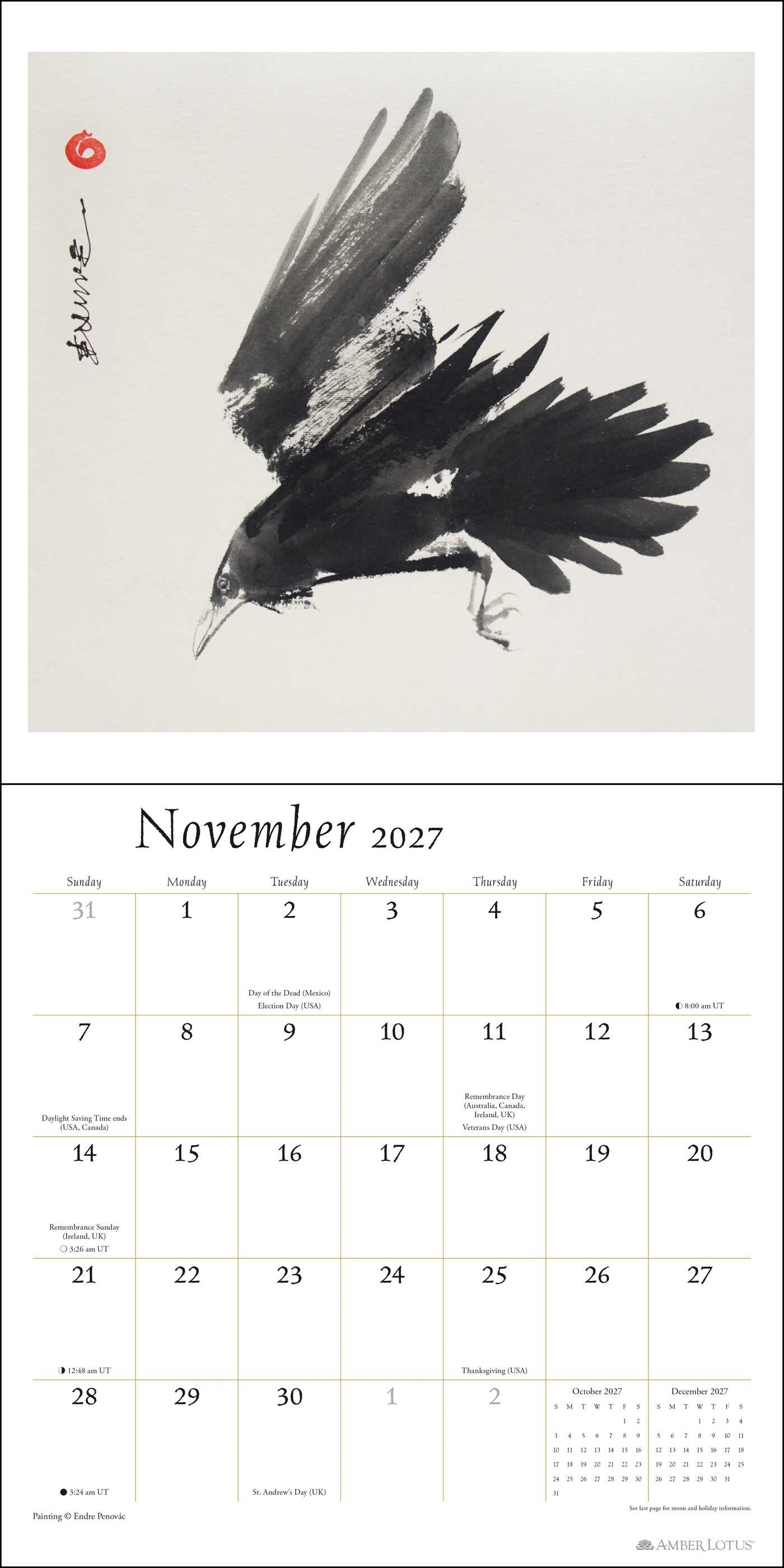 Artful Crow 2027 Wall Calendar