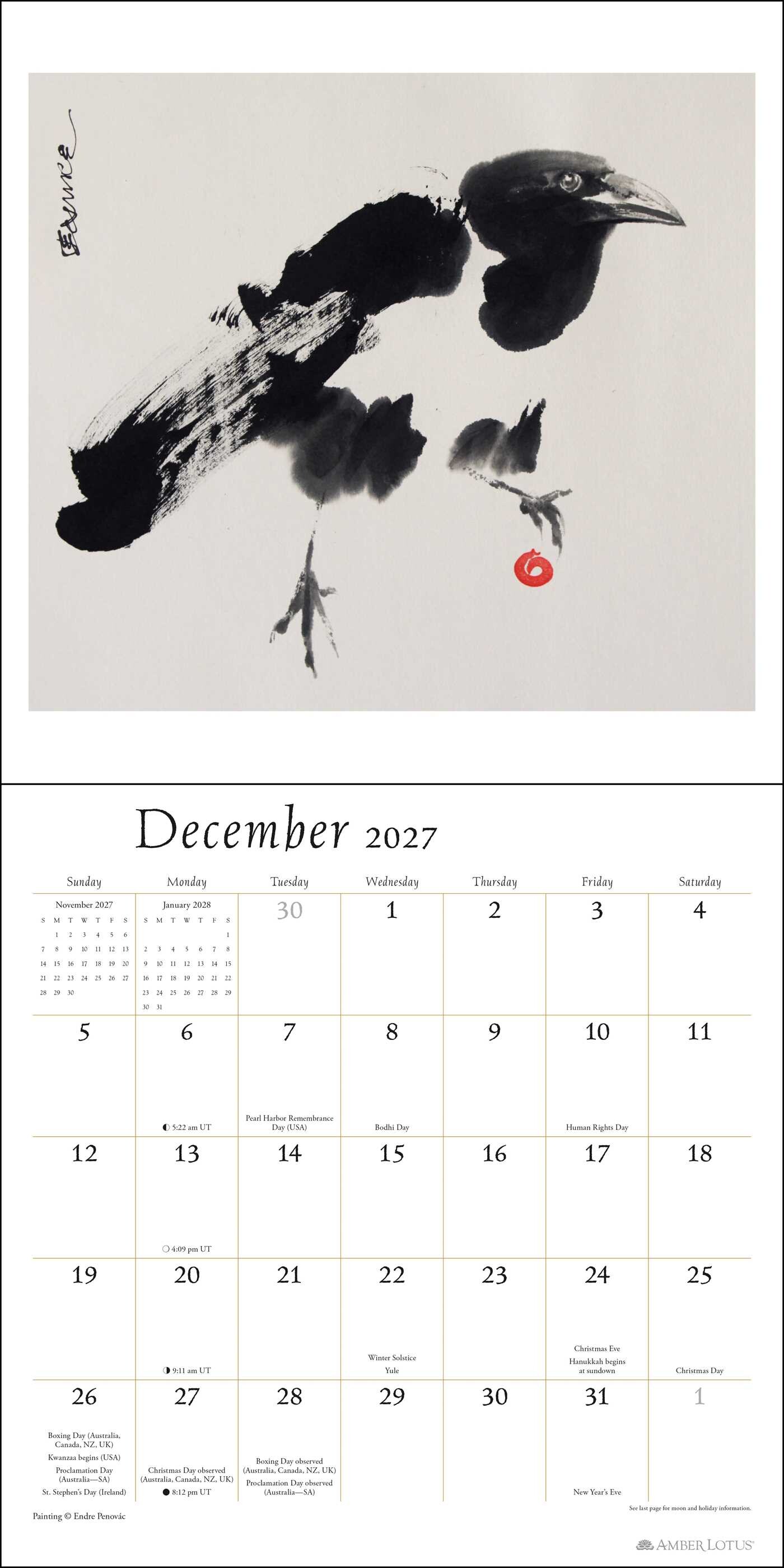 Artful Crow 2027 Wall Calendar