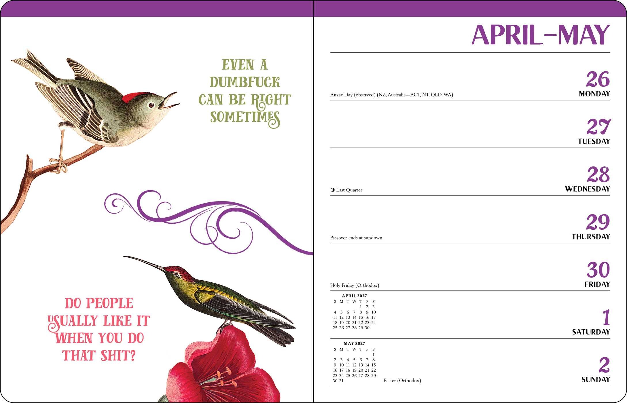 Effin' Birds 2027 Monthly/Weekly Planner Calendar