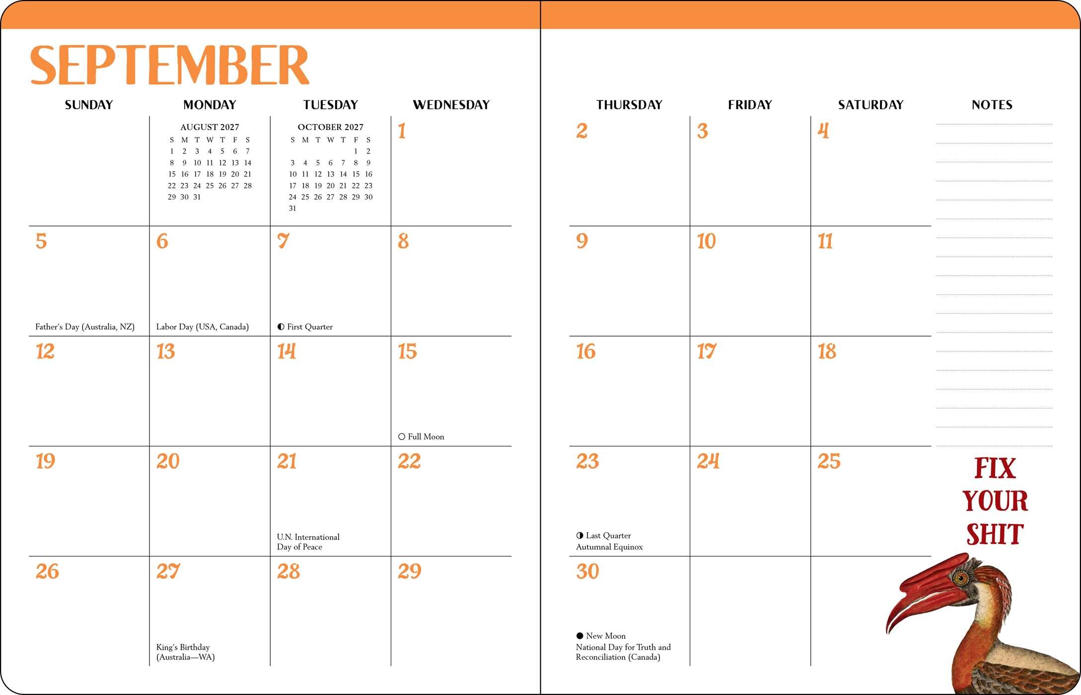 Effin' Birds 2027 Monthly/Weekly Planner Calendar
