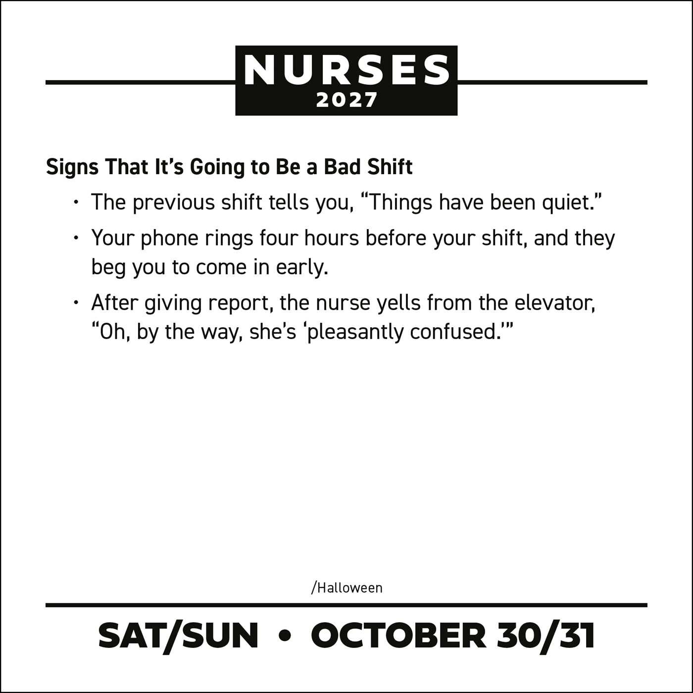 Nurses 2027 Day-to-Day Calendar