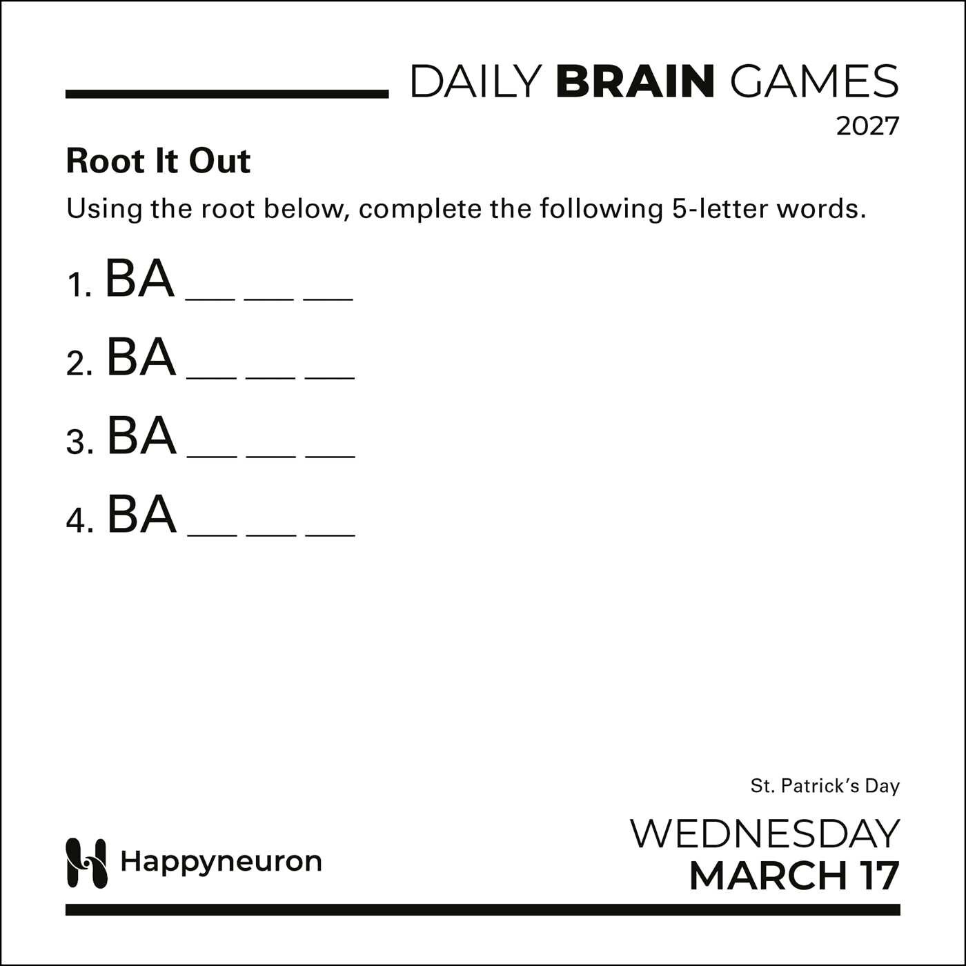 Daily Brain Games 2027 Day-to-Day Calendar
