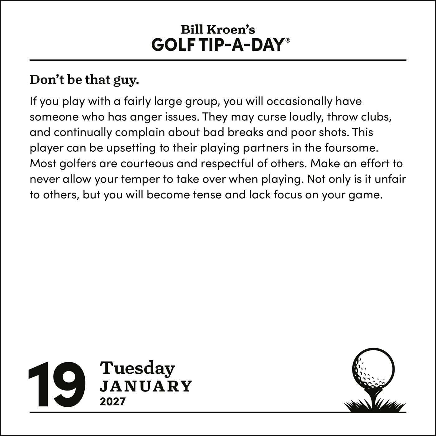Bill Kroen's Golf Tip-A-Day 2027 Day-to-Day Calendar