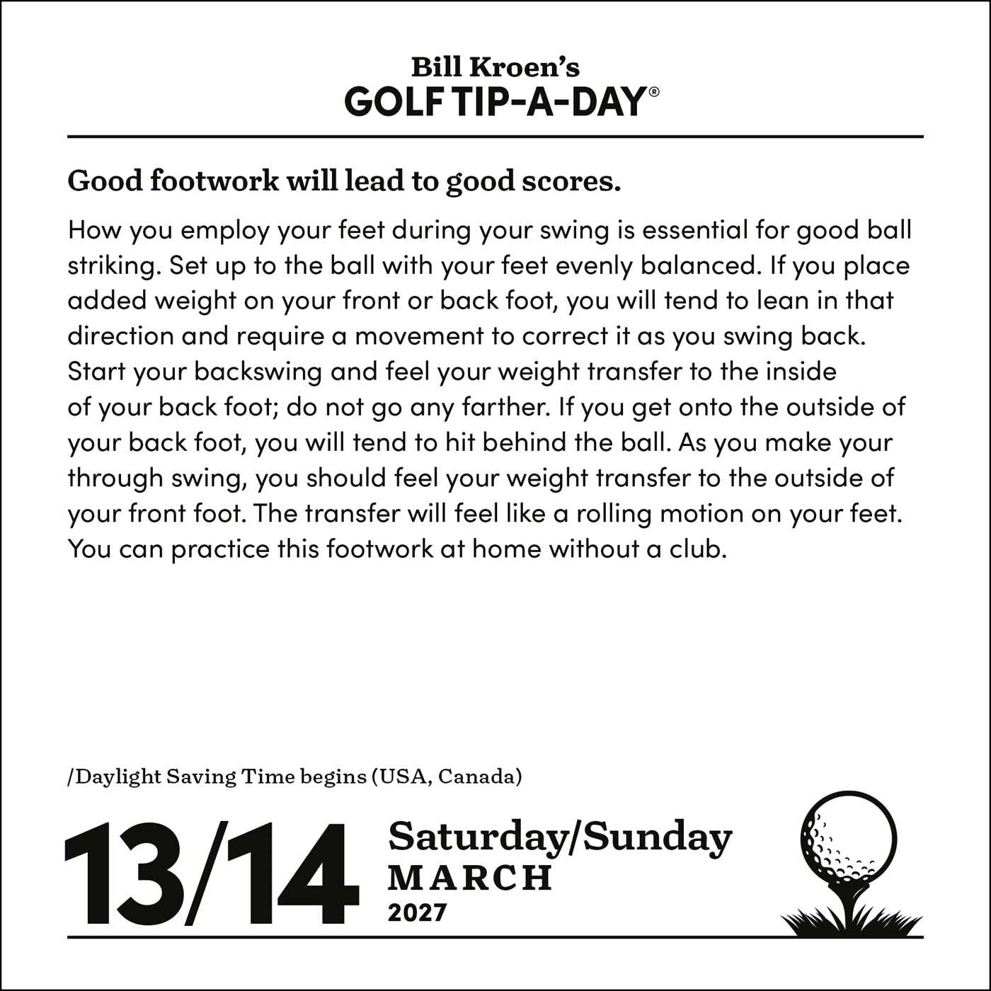 Bill Kroen's Golf Tip-A-Day 2027 Day-to-Day Calendar