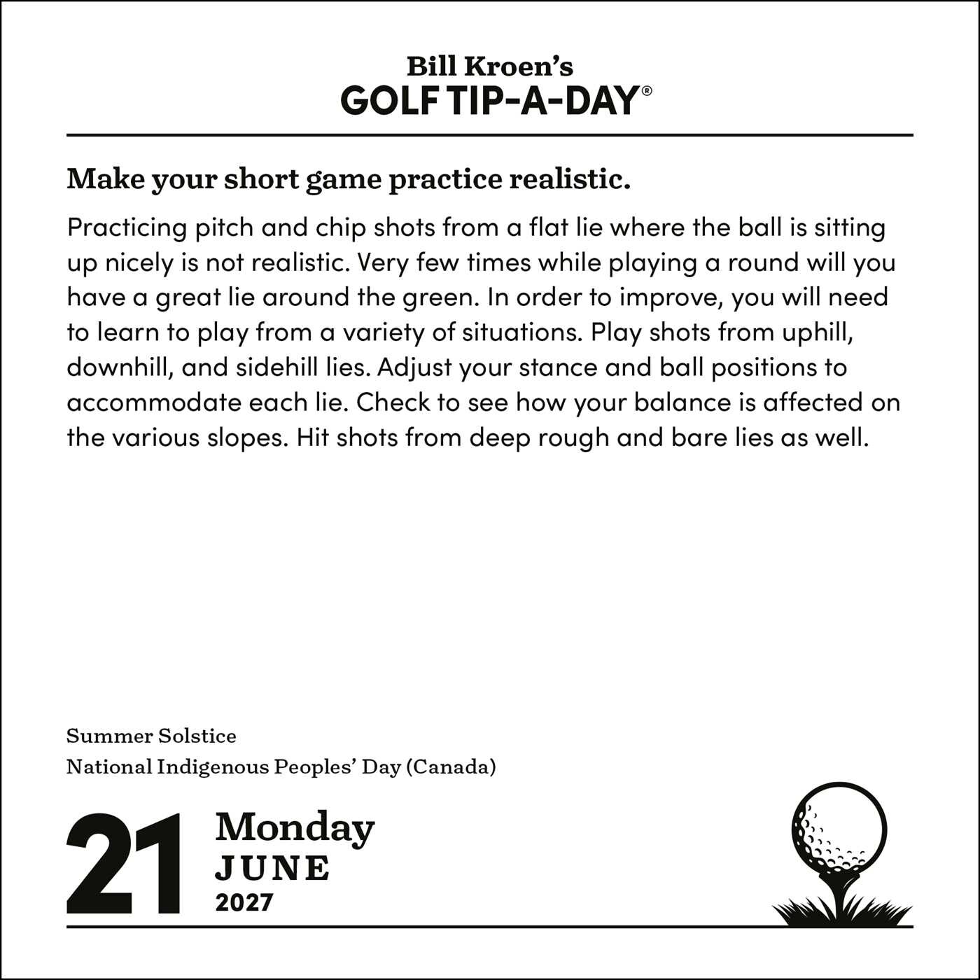 Bill Kroen's Golf Tip-A-Day 2027 Day-to-Day Calendar