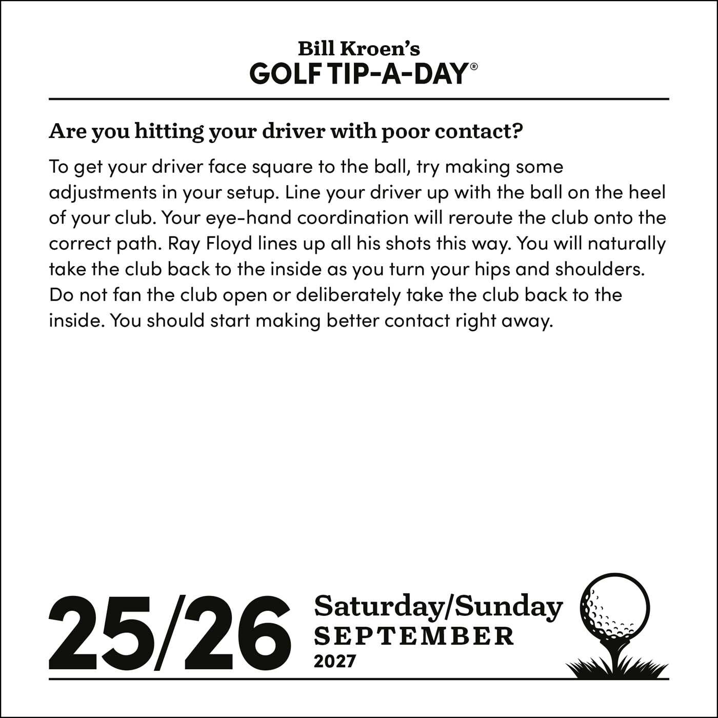 Bill Kroen's Golf Tip-A-Day 2027 Day-to-Day Calendar