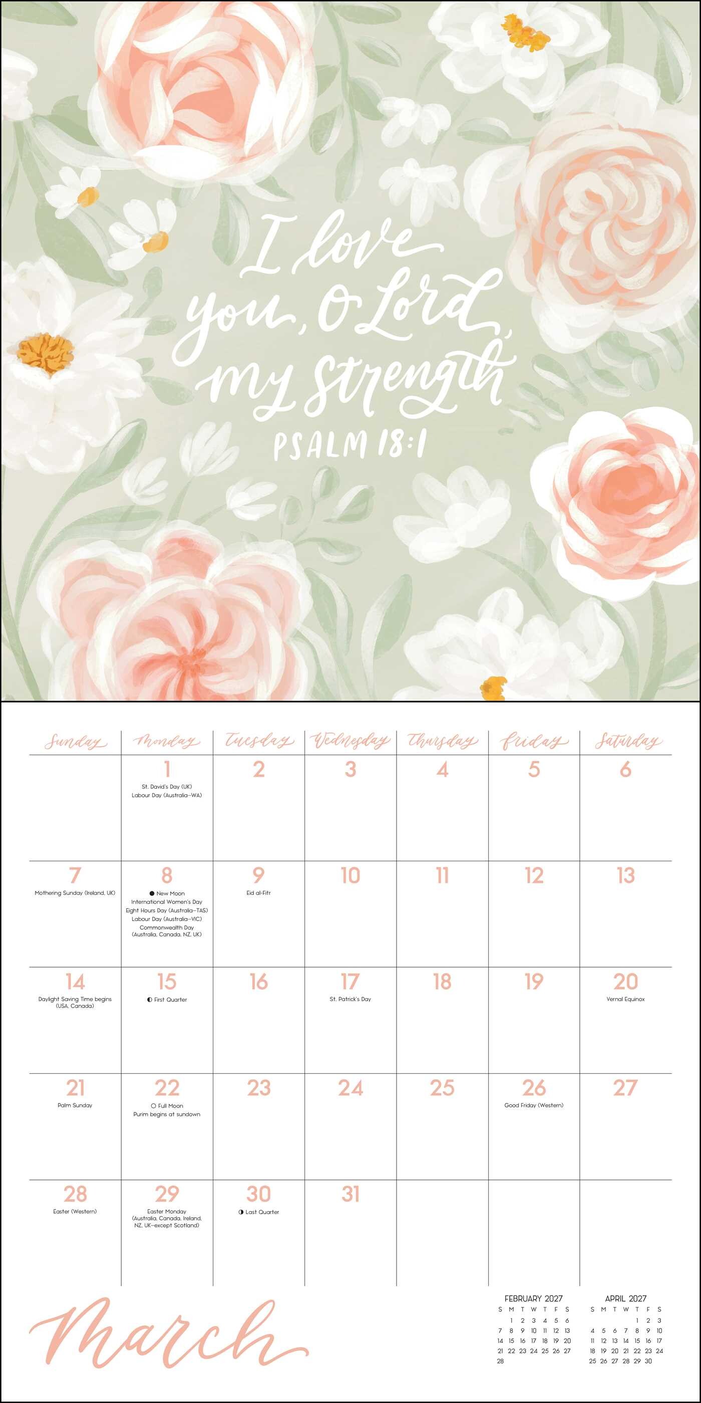 Scriptures and Florals 2027 Wall Calendar