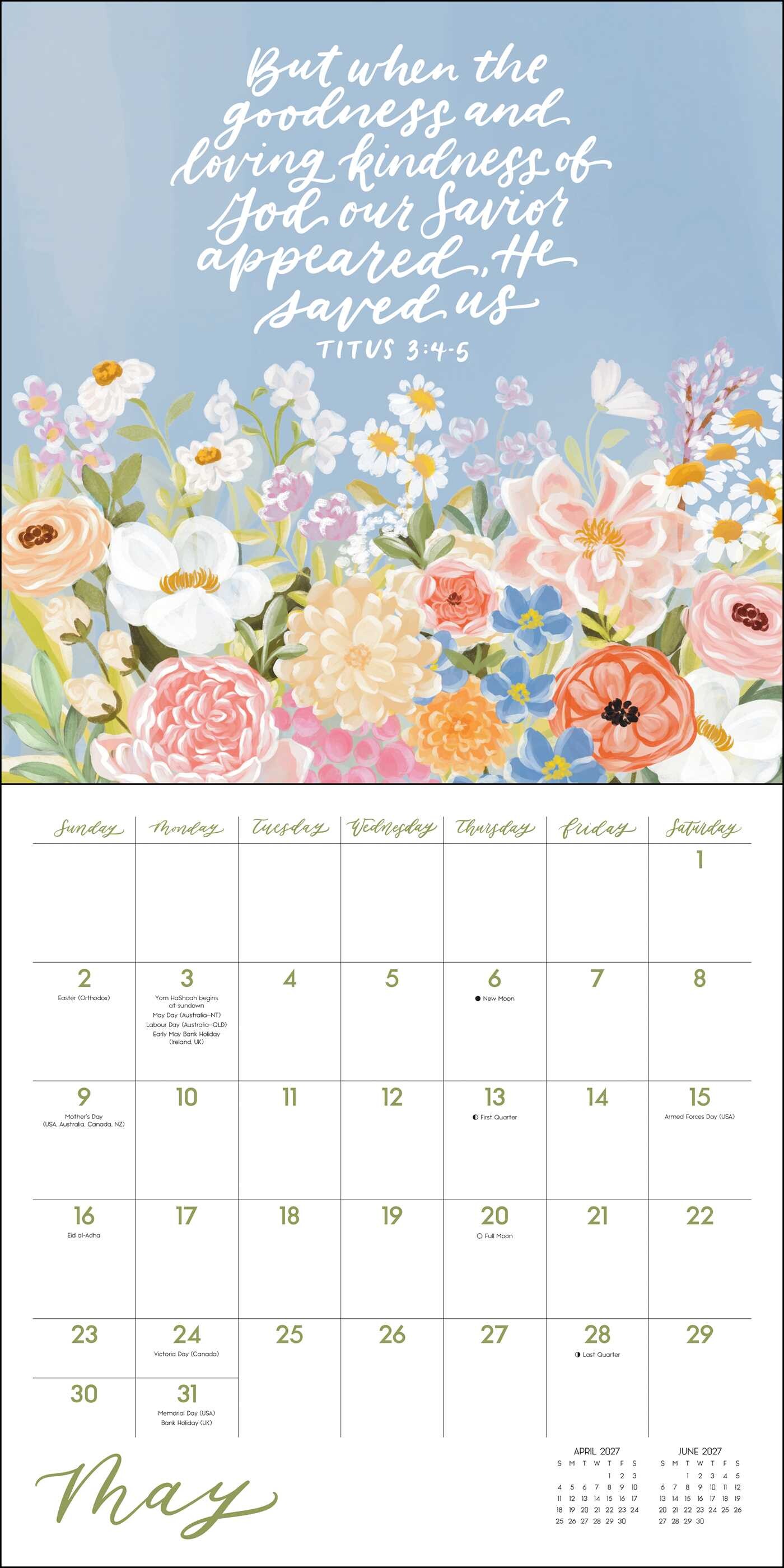 Scriptures and Florals 2027 Wall Calendar