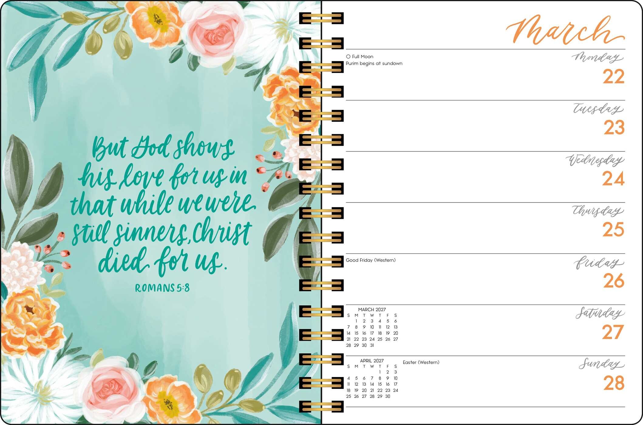 Scriptures and Florals 2027 Monthly/Weekly Planner Calendar