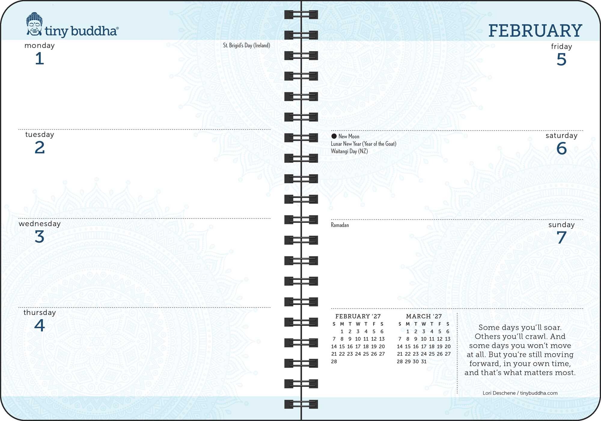 Tiny Buddha 2027 Monthly/Weekly Planner Calendar