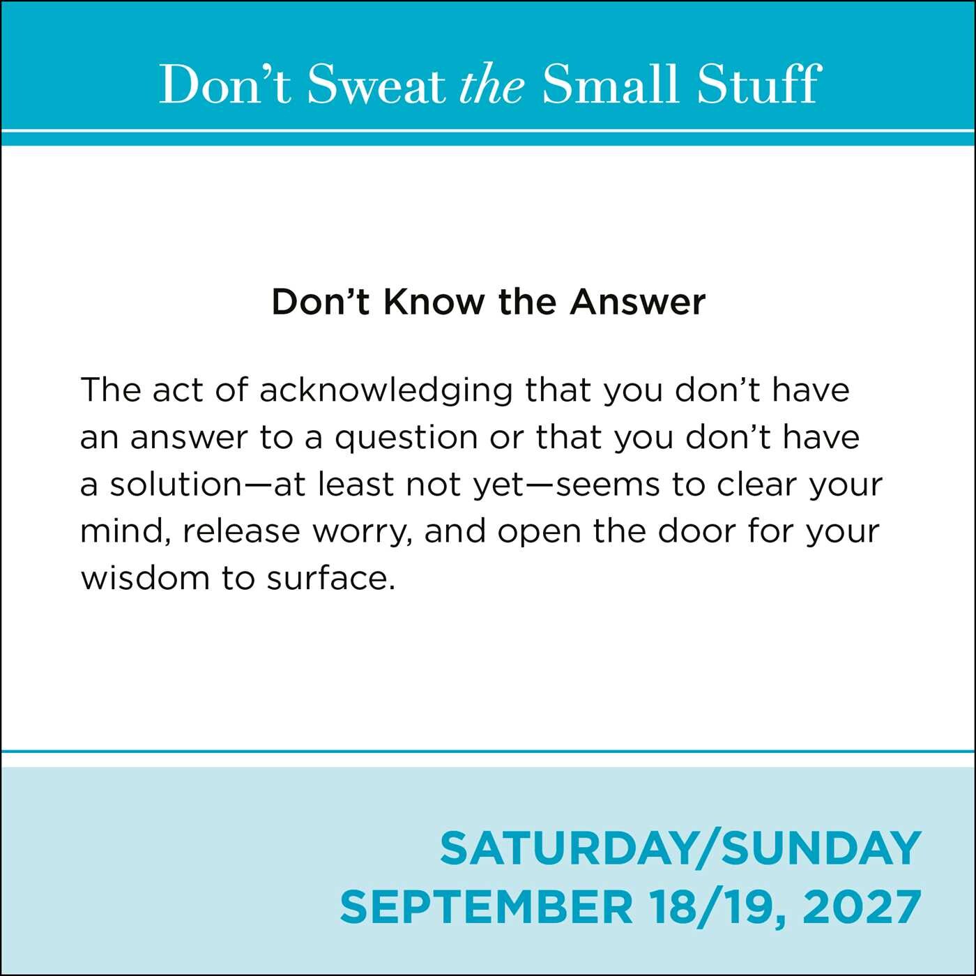 Don't Sweat the Small Stuff 2027 Day-to-Day Calendar