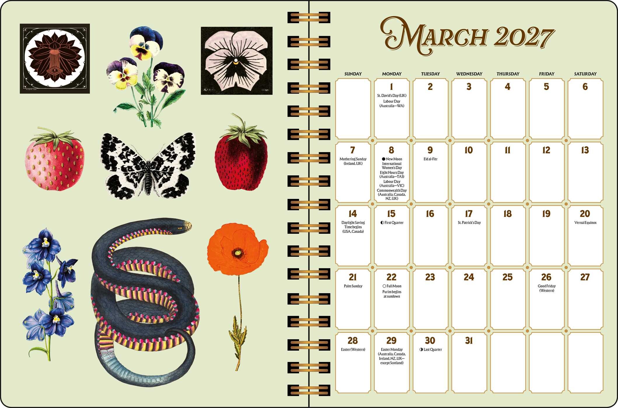 Antiquarian Sticker Book 2027 Monthly/Weekly Planner Calendar