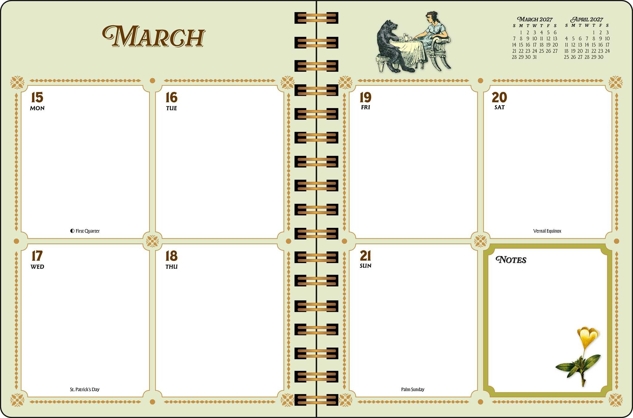 Antiquarian Sticker Book 2027 Monthly/Weekly Planner Calendar