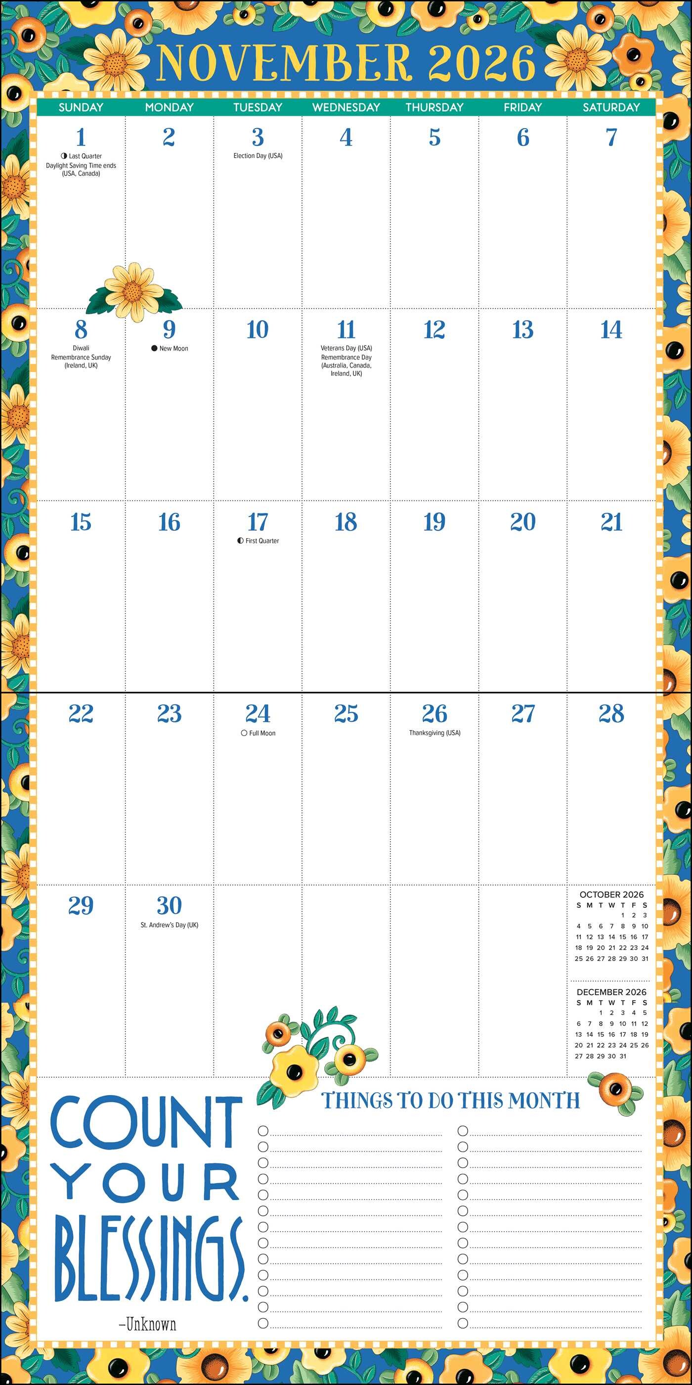 Mary Engelbreit's 2026-2027 17-Month Big Grid Wall Planner Calendar