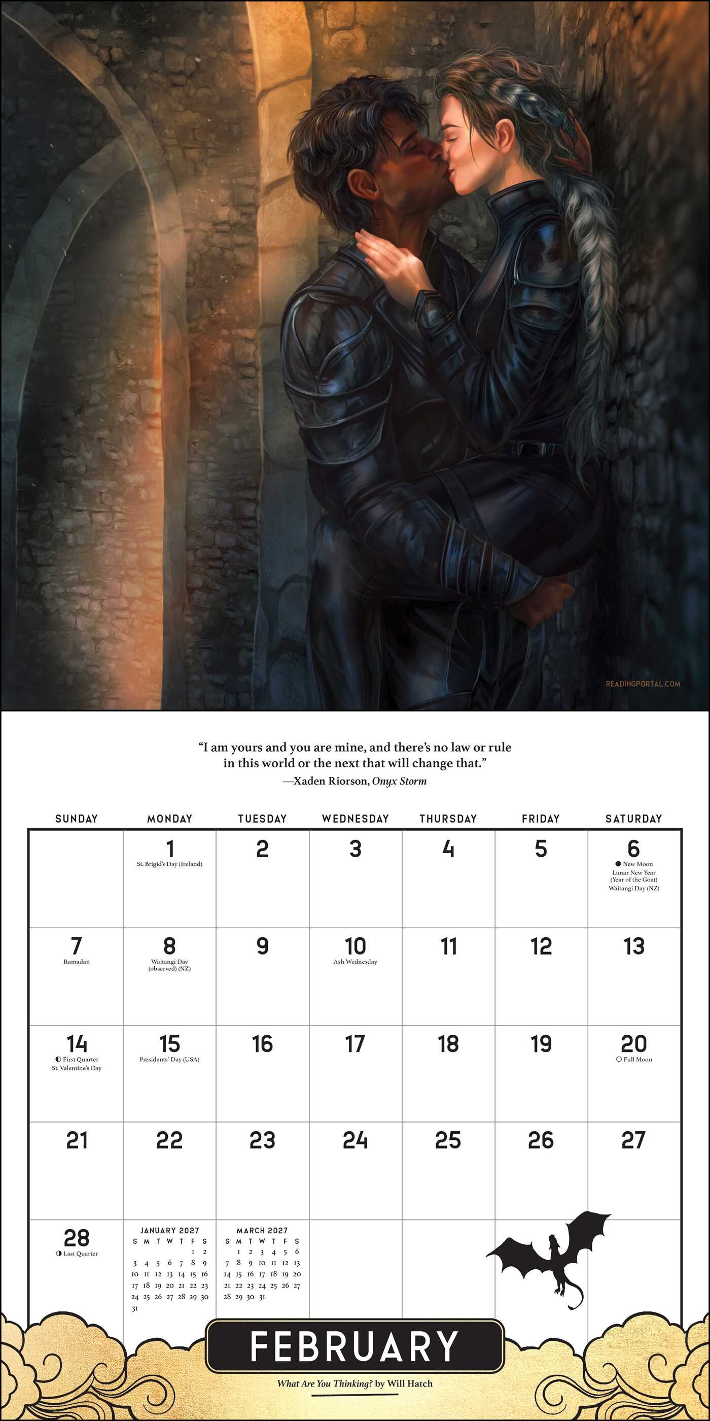 Fourth Wing Officially Licensed Fan Art 2027 Wall Calendar