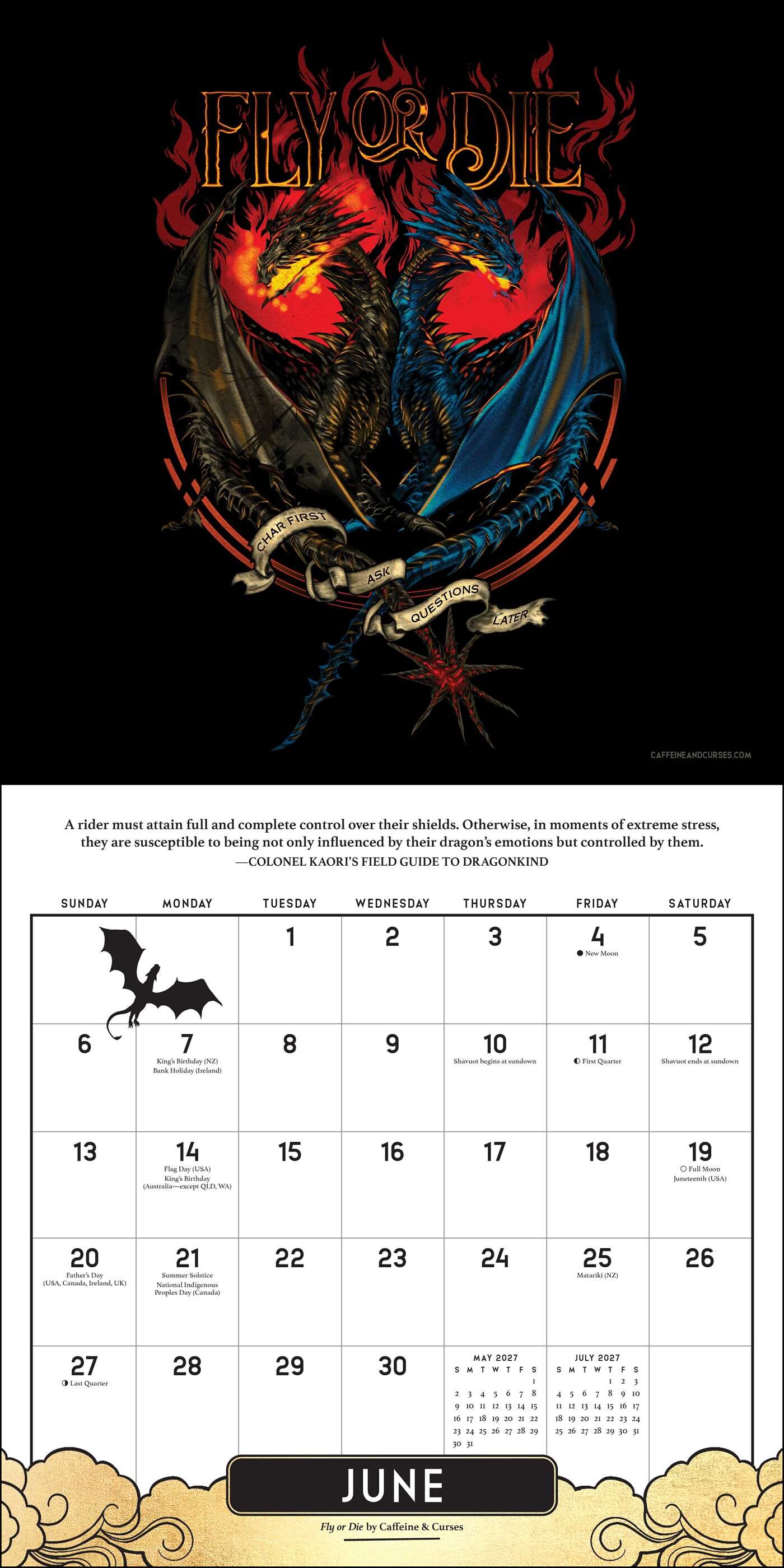 Fourth Wing Officially Licensed Fan Art 2027 Wall Calendar