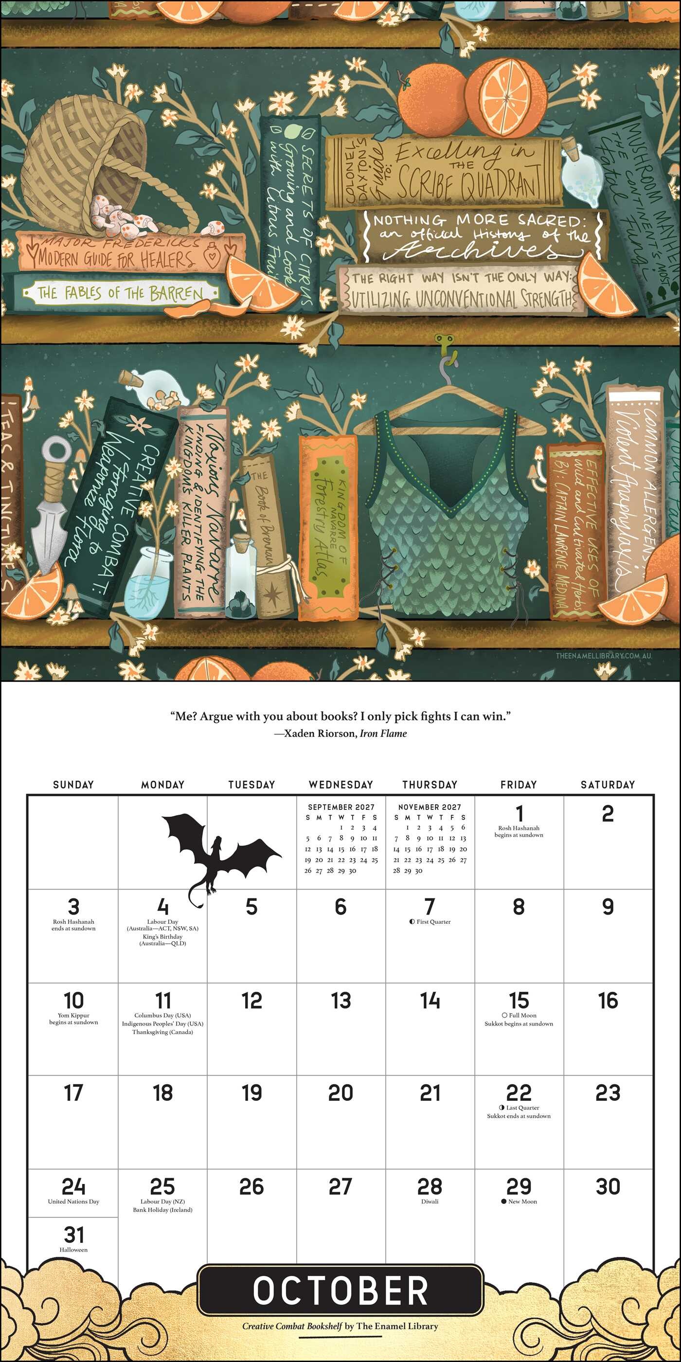 Fourth Wing Officially Licensed Fan Art 2027 Wall Calendar