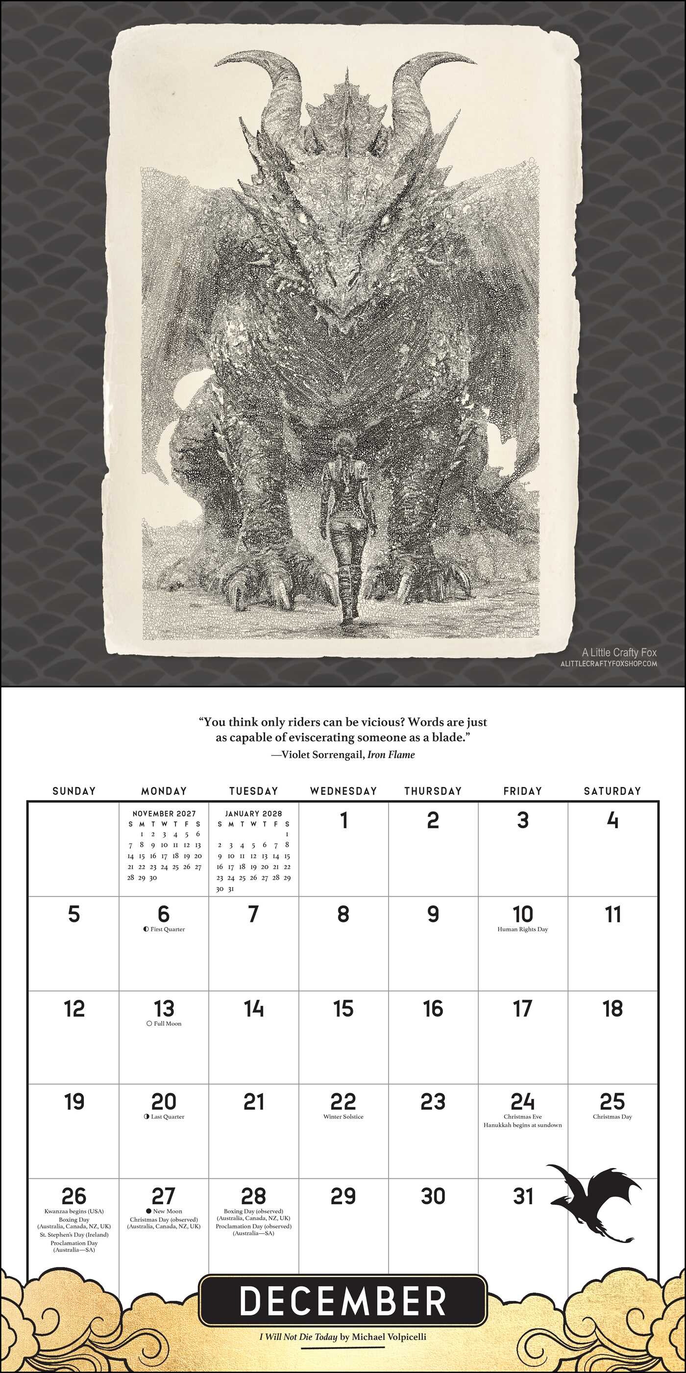 Fourth Wing Officially Licensed Fan Art 2027 Wall Calendar