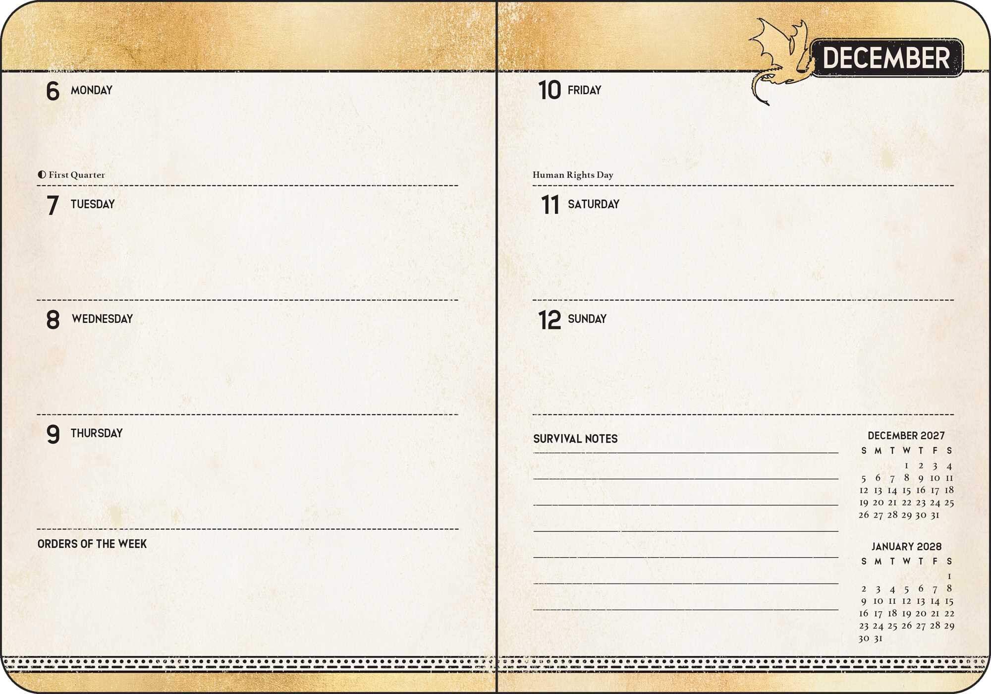 Fourth Wing 2027 Monthly/Weekly 12-Month Planner Calendar