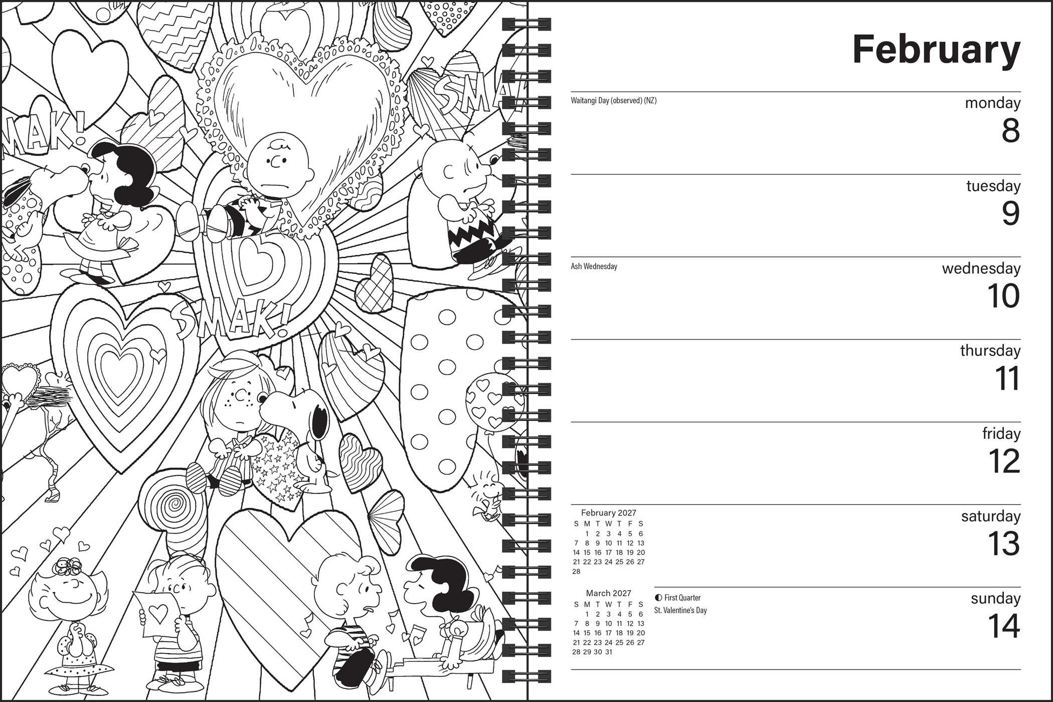 PEANUTS® 2027 Monthly/Weekly Coloring Calendar with Stickers to Color