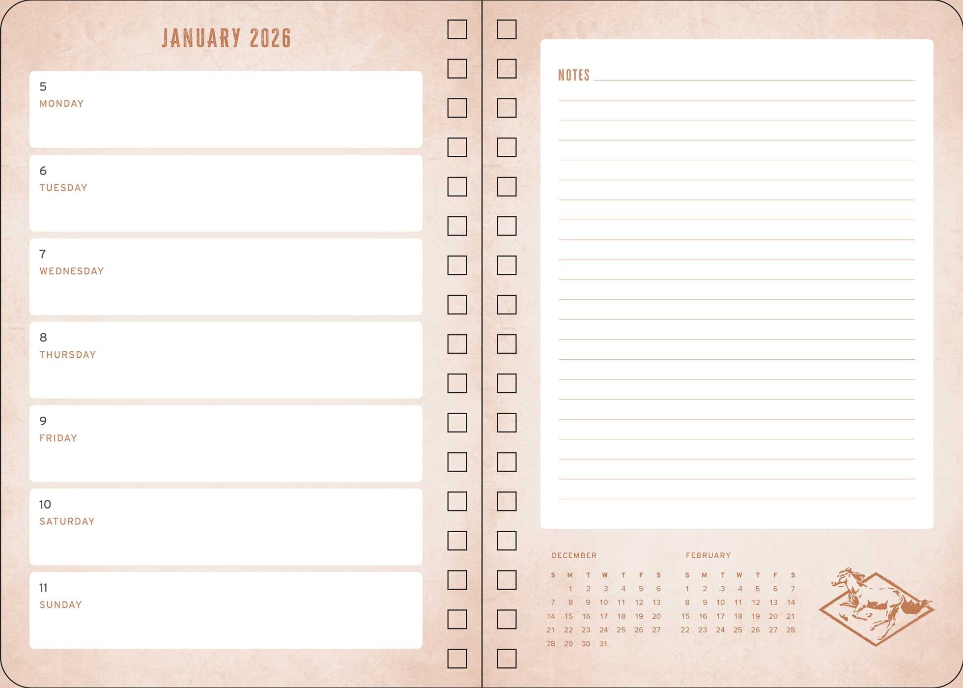 2026 Yellowstone: The Dutton Ranch 13-Month Weekly Planner