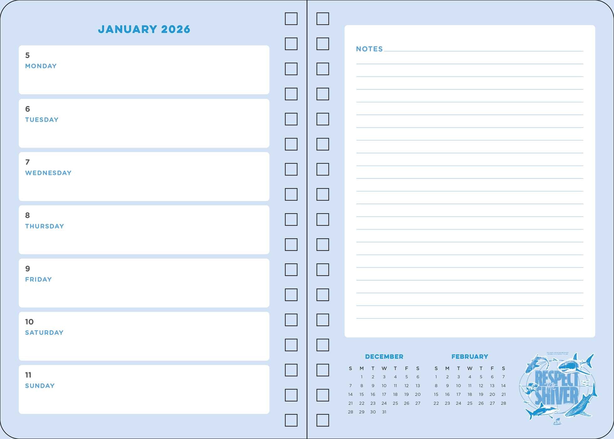 2026 Shark Week 13Month Weekly Planner Book by Insight Editions